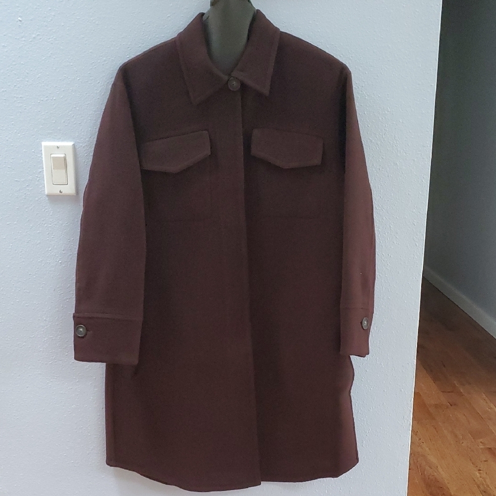 Vince Women's Brushed Double Pocket Wool Blend Hickory Shirt Jacket